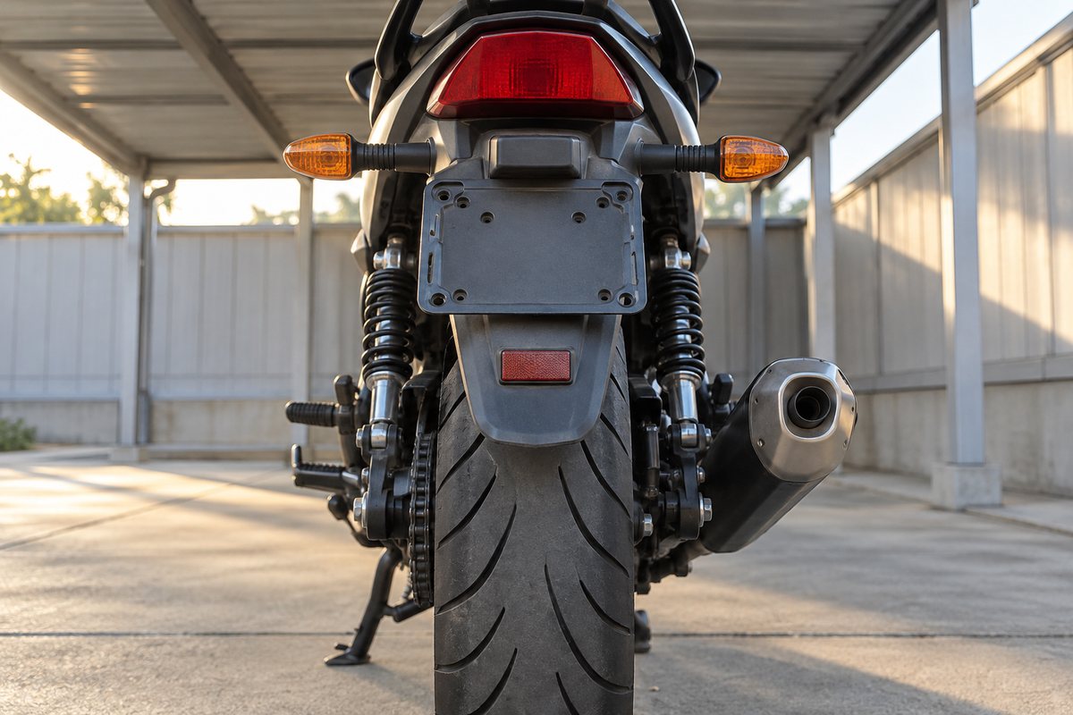 ナンバープレートのないバイク後部の取付ステー