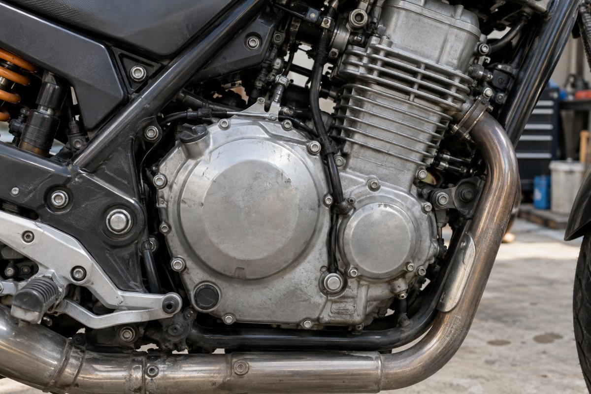 バイクのエンジン外側と表面の使用跡